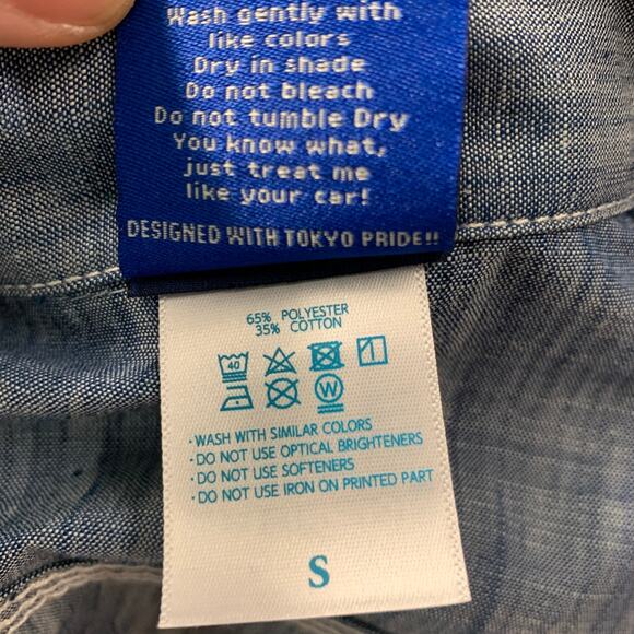 TOKYO DRIVE CAR CLUB Size S Blue Polyester Cotton Logo Short Sleeve Casual Top - Picture 6 of 6